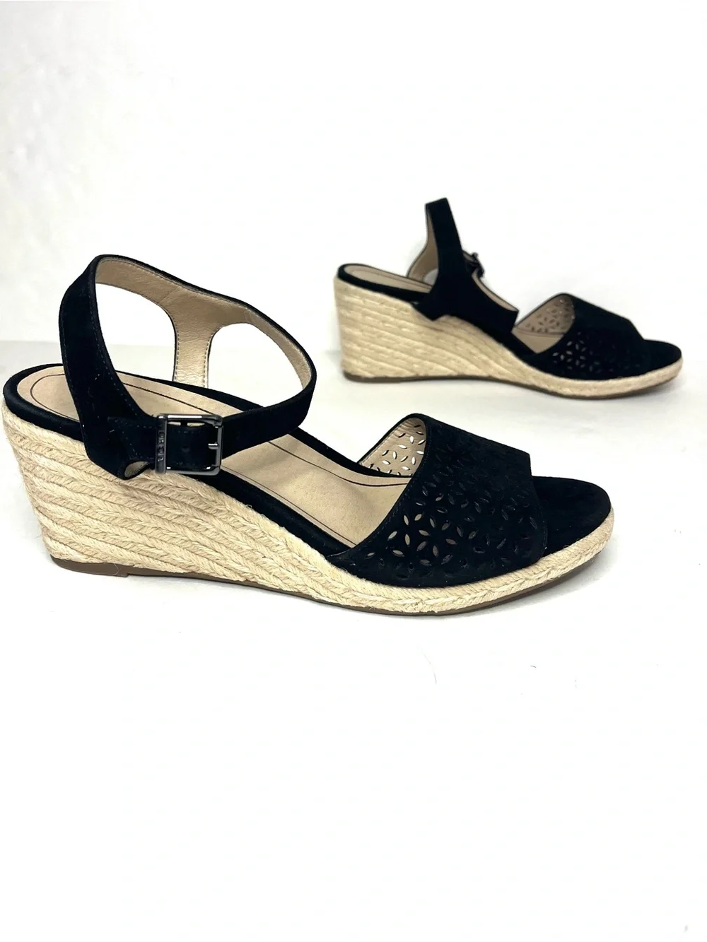 Vionic Ariel Black Suede Supportive Espadrille Wedge Sandal - Size 11